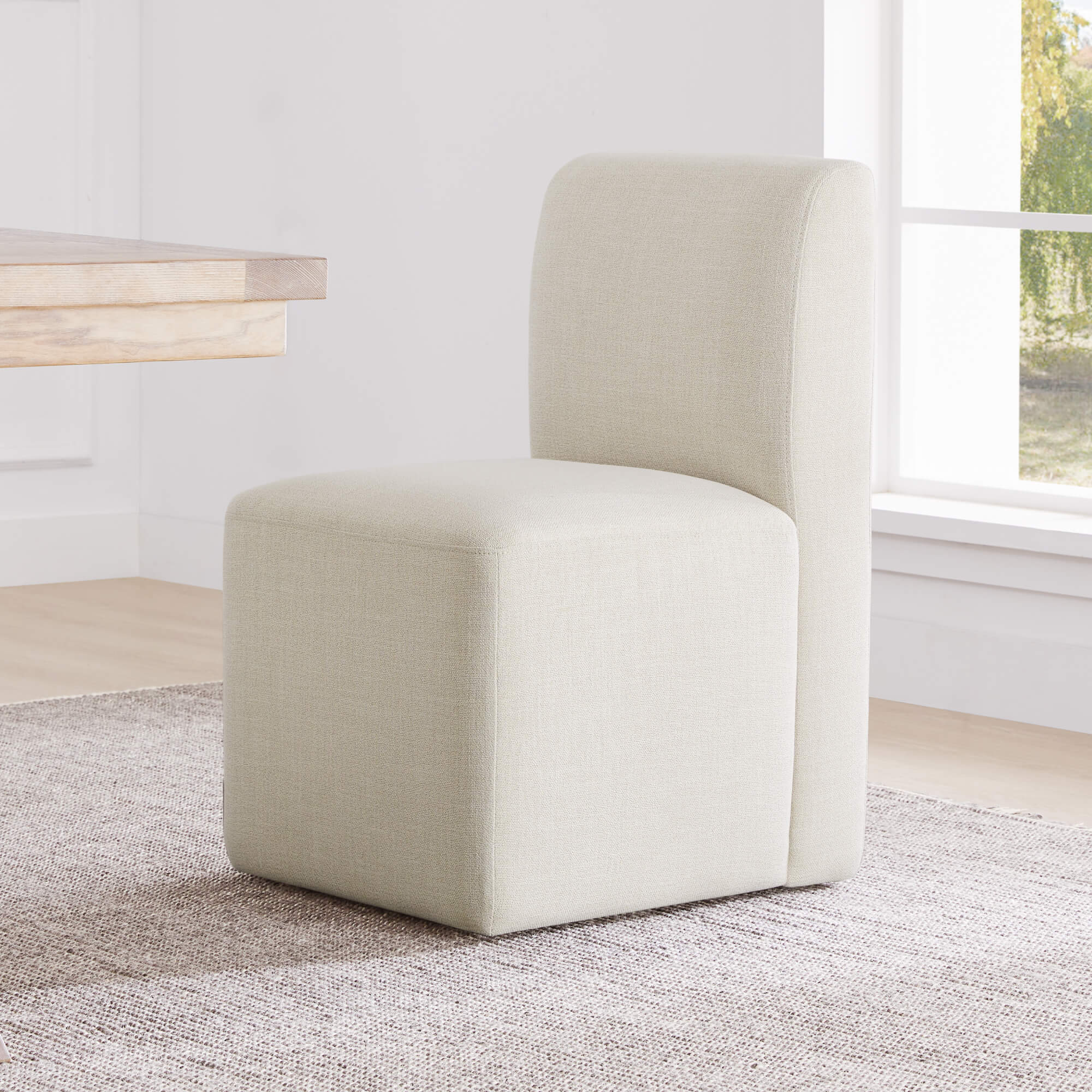 Aida Performance Fabric Rolling Dining Chair With Casters Base - Image 3