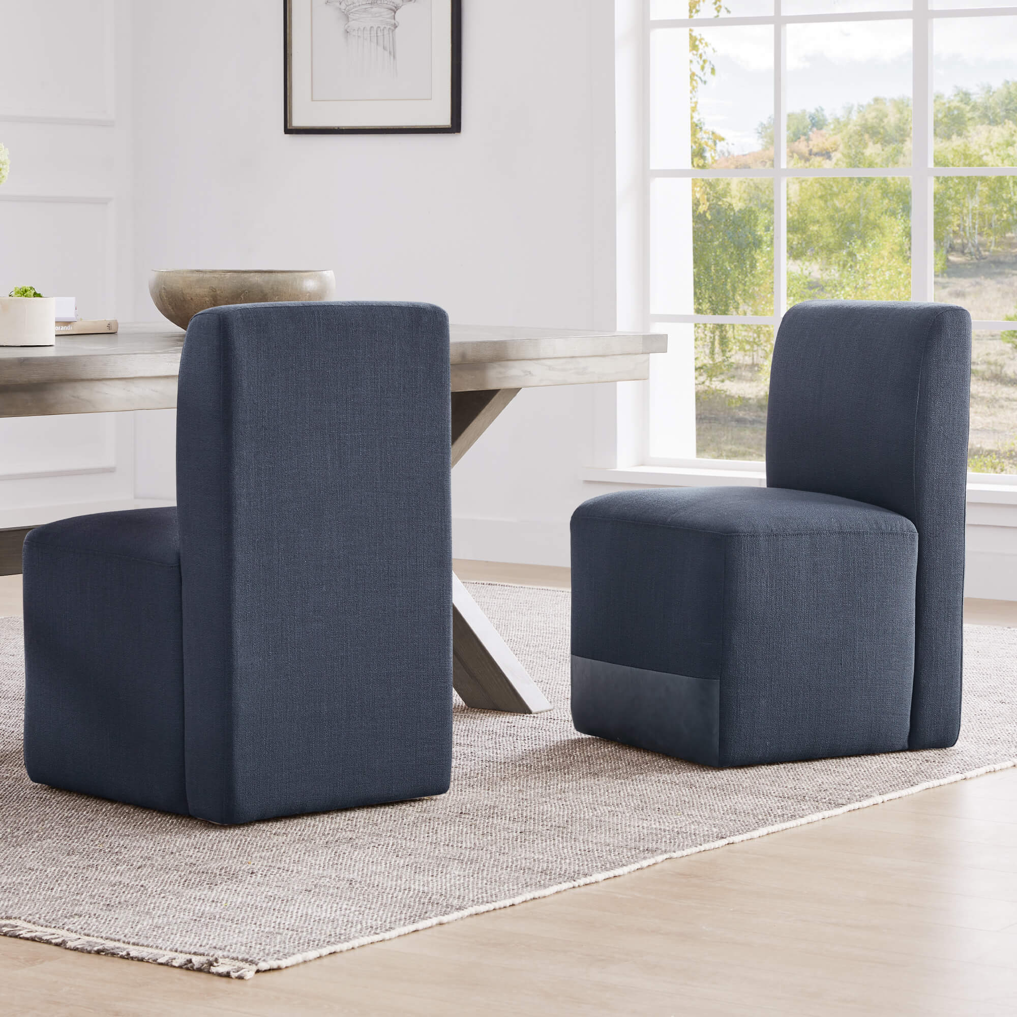 Aida Performance Fabric Rolling Dining Chair With Casters Base - Image 30