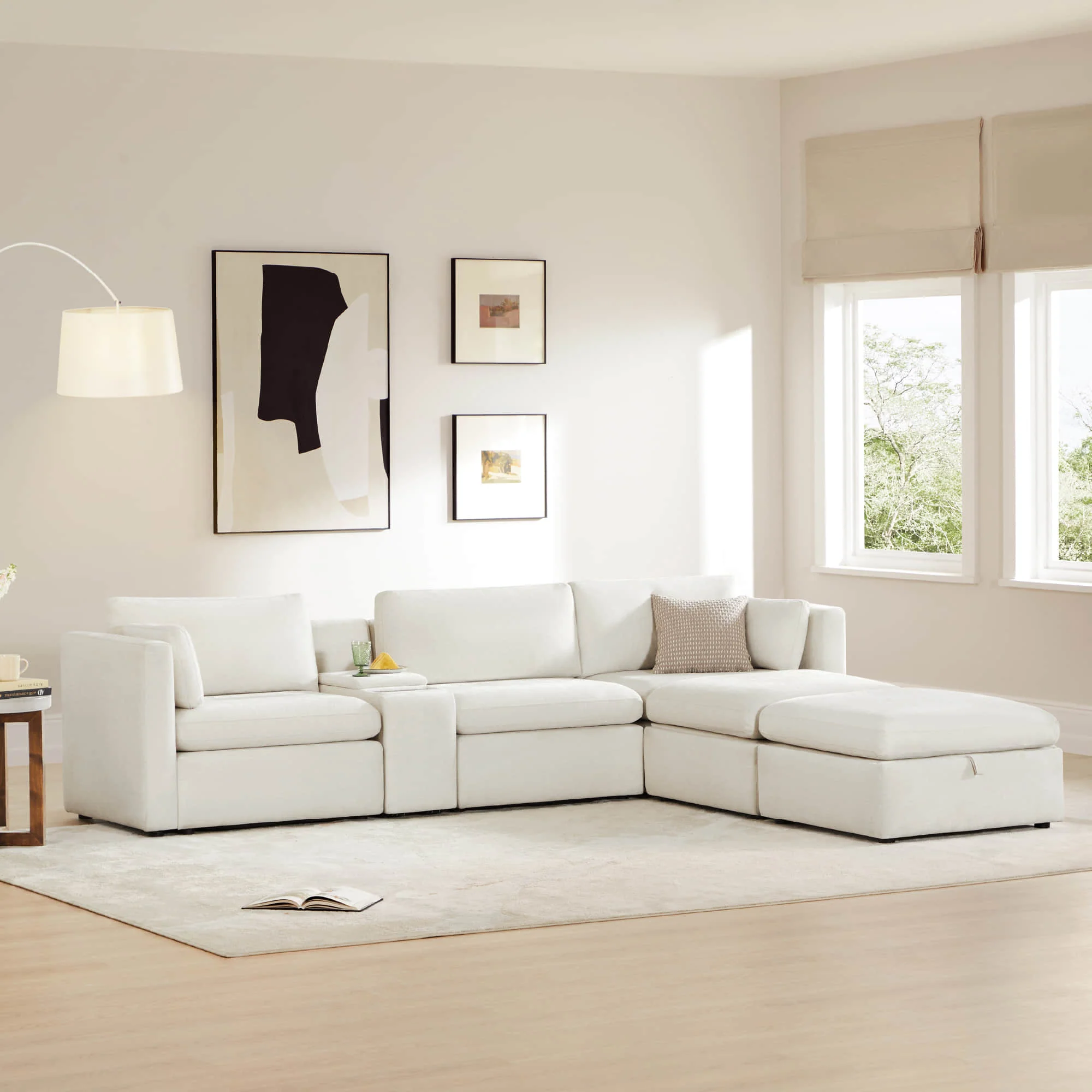 Delaney 5-Seat Modular Sofa Chaise with Storage Ottomans - Image 10