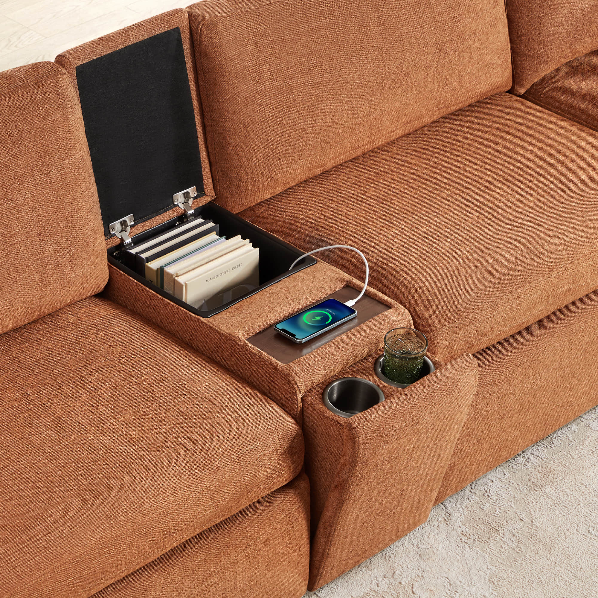 Delaney 5-Seat Modular Sofa Chaise with Storage Ottomans - Image 41