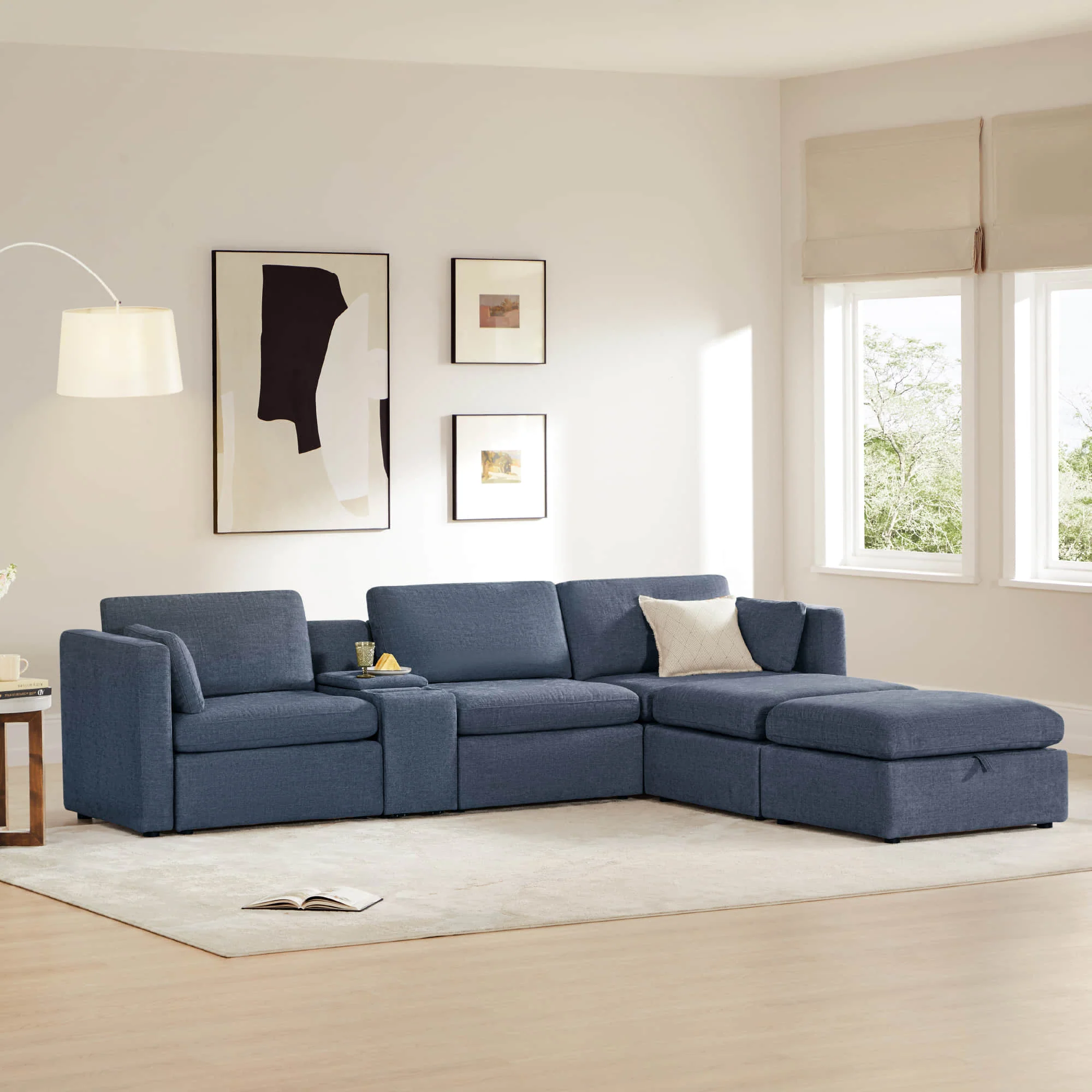 Delaney 5-Seat Modular Sofa Chaise with Storage Ottomans - Image 51