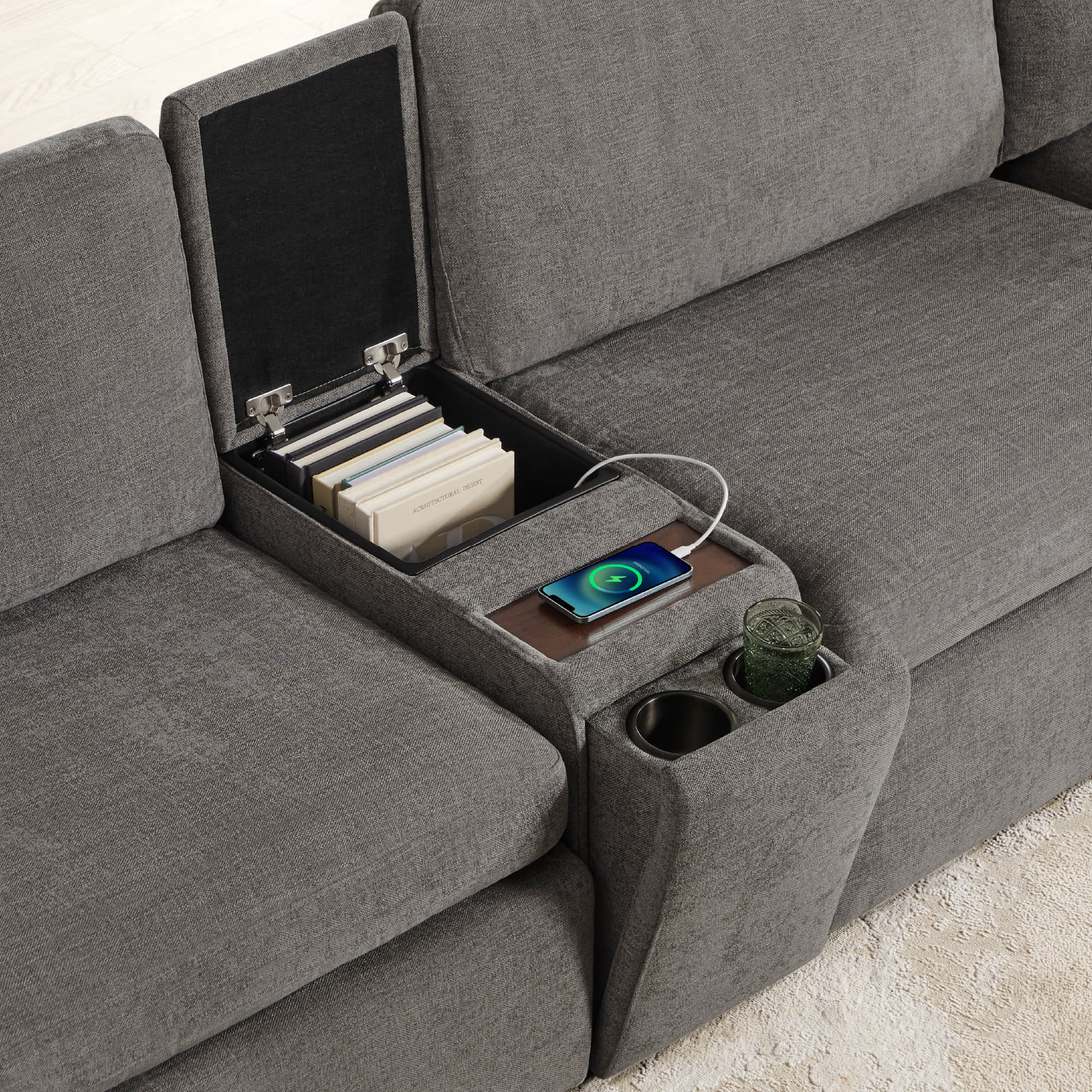 Delaney 6-Seat Modular Sofa Chaise with Storage Ottomans - Image 29
