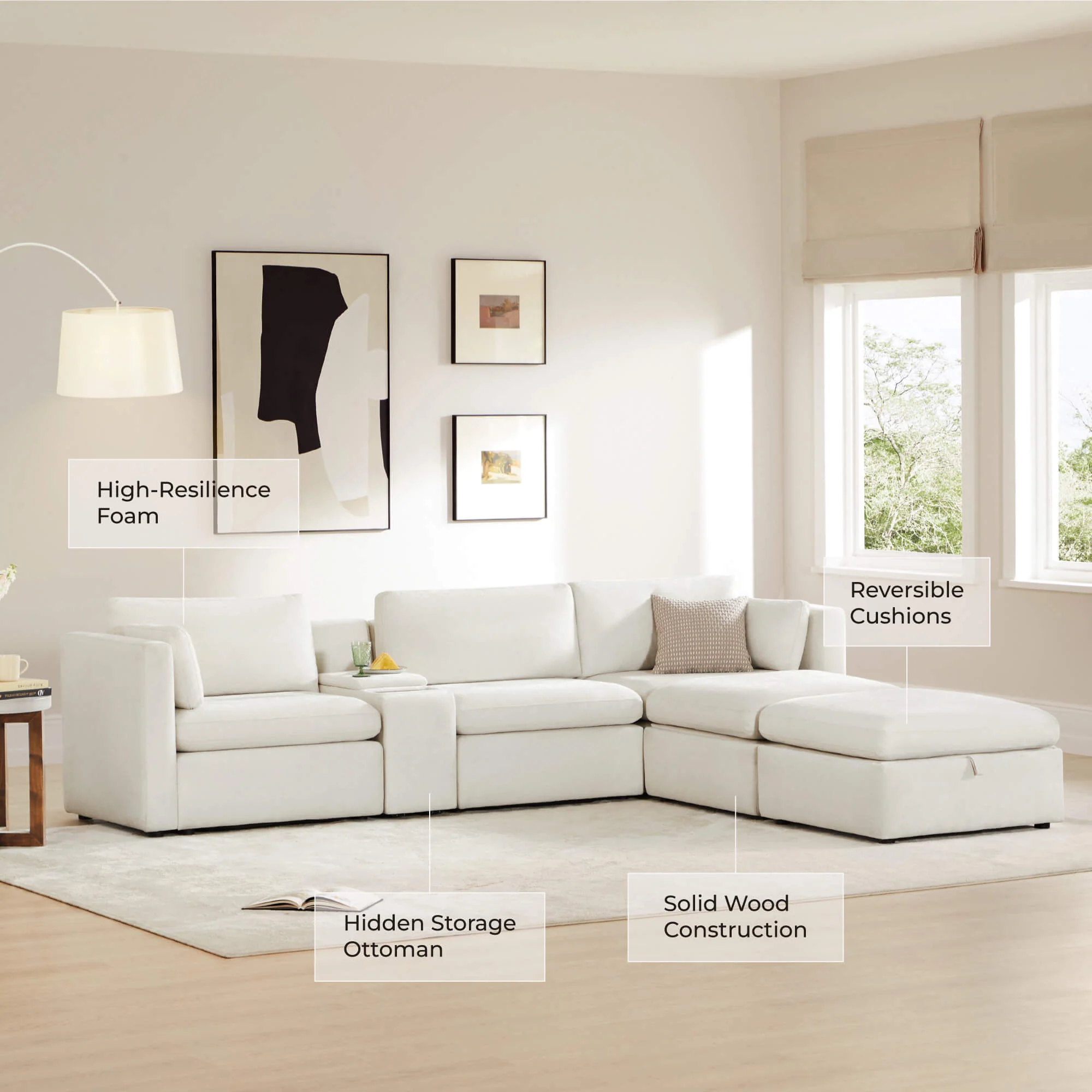 Delaney 4-Seat Modular Sofa Chaise with Storage Ottoman - Image 127