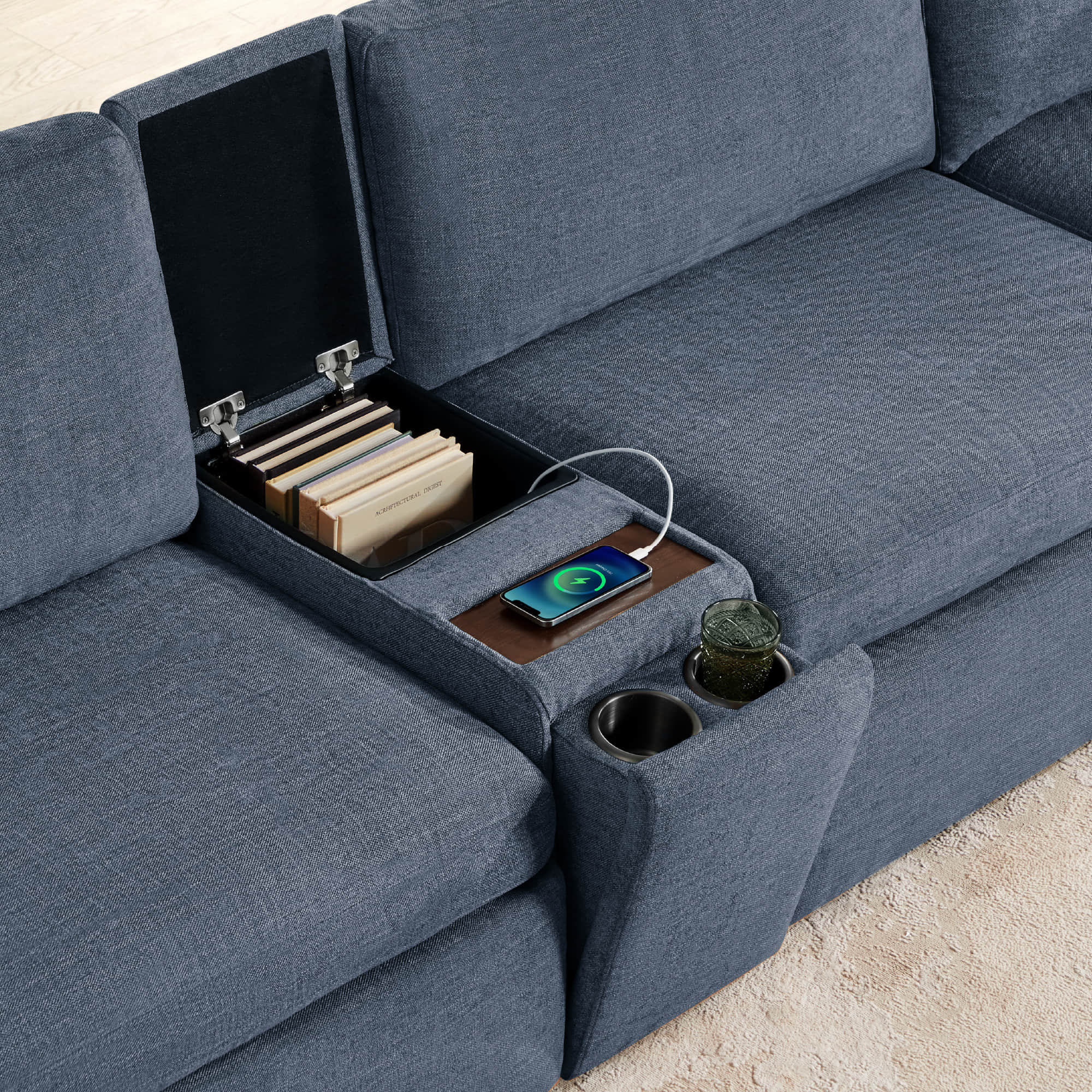 Delaney 4-Seat Modular Sofa Chaise with Storage Ottoman - Image 54