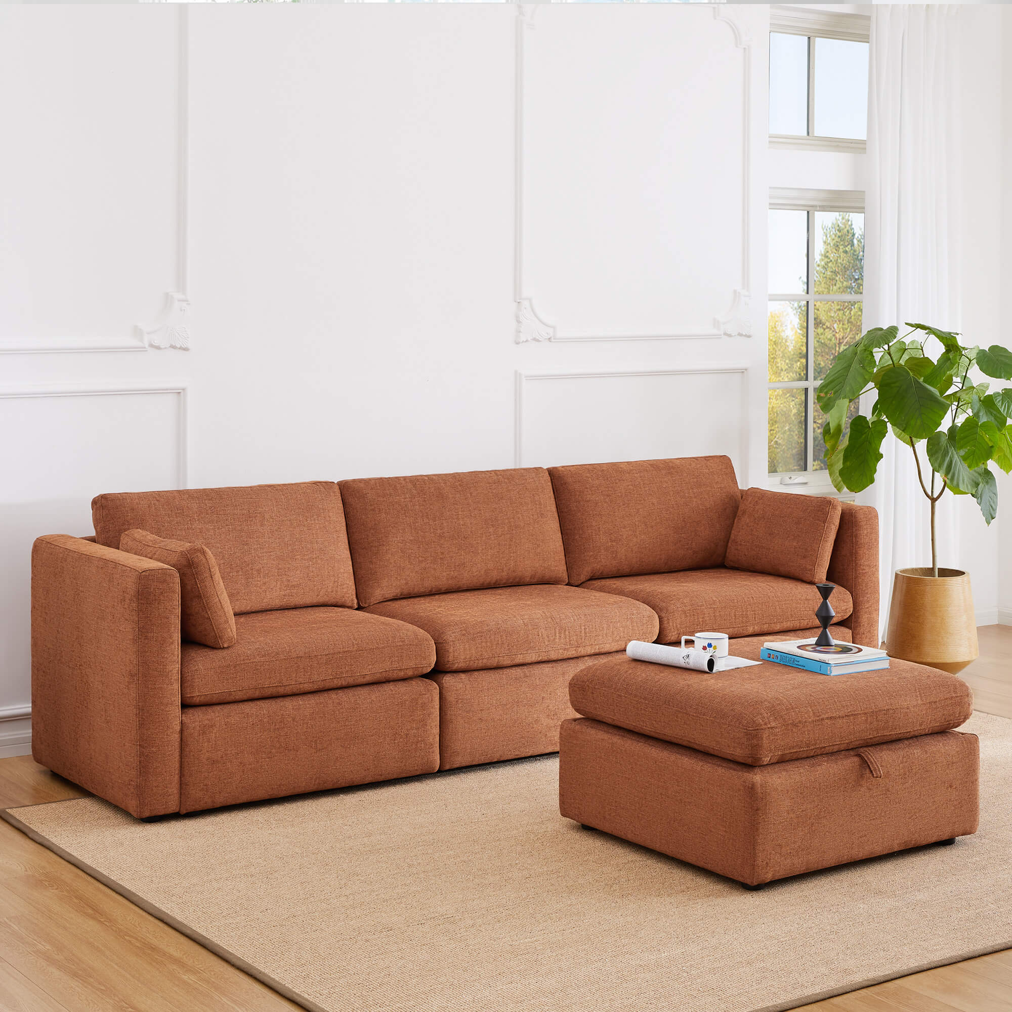 Delaney 4-Seat Modular Sofa Chaise with Storage Ottoman - Image 84