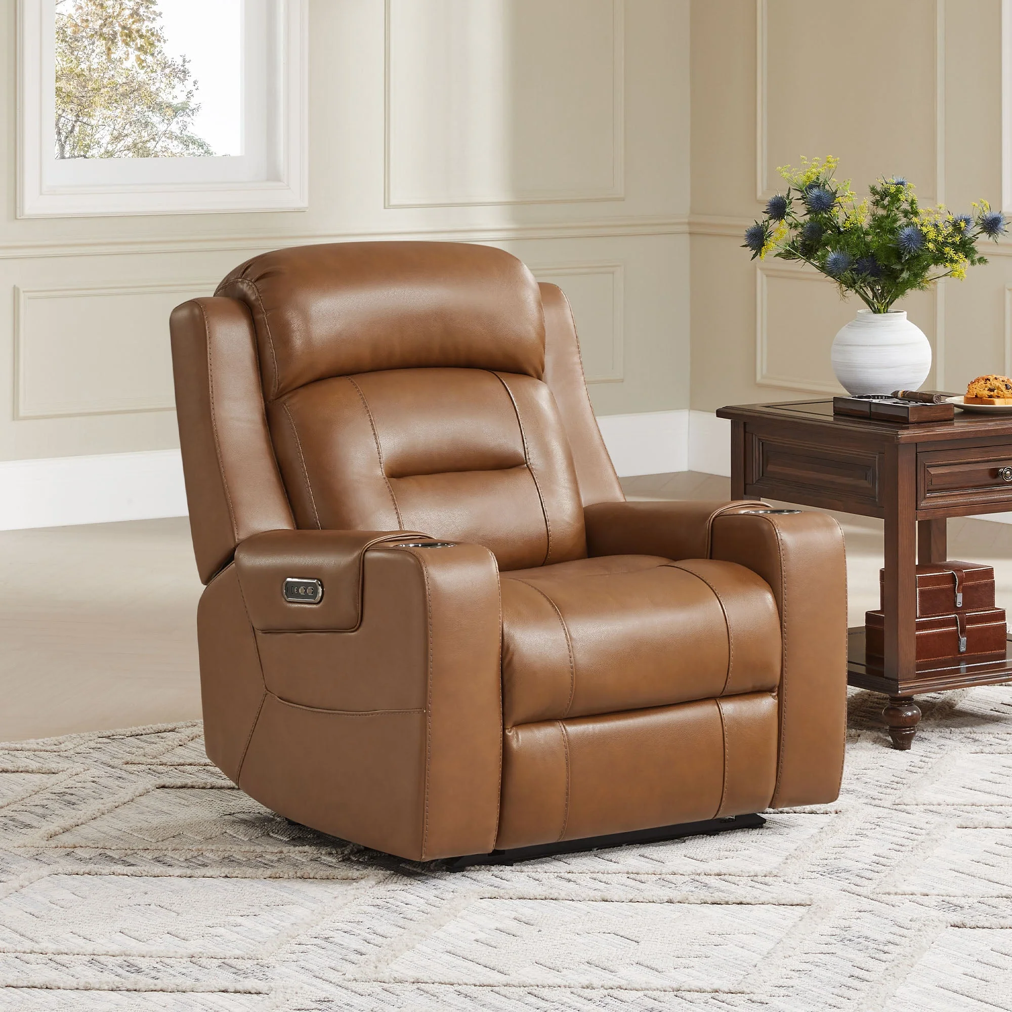 Garrison Genuine Leather Power Lay Flat Recliner with Power Headrest - Image 9