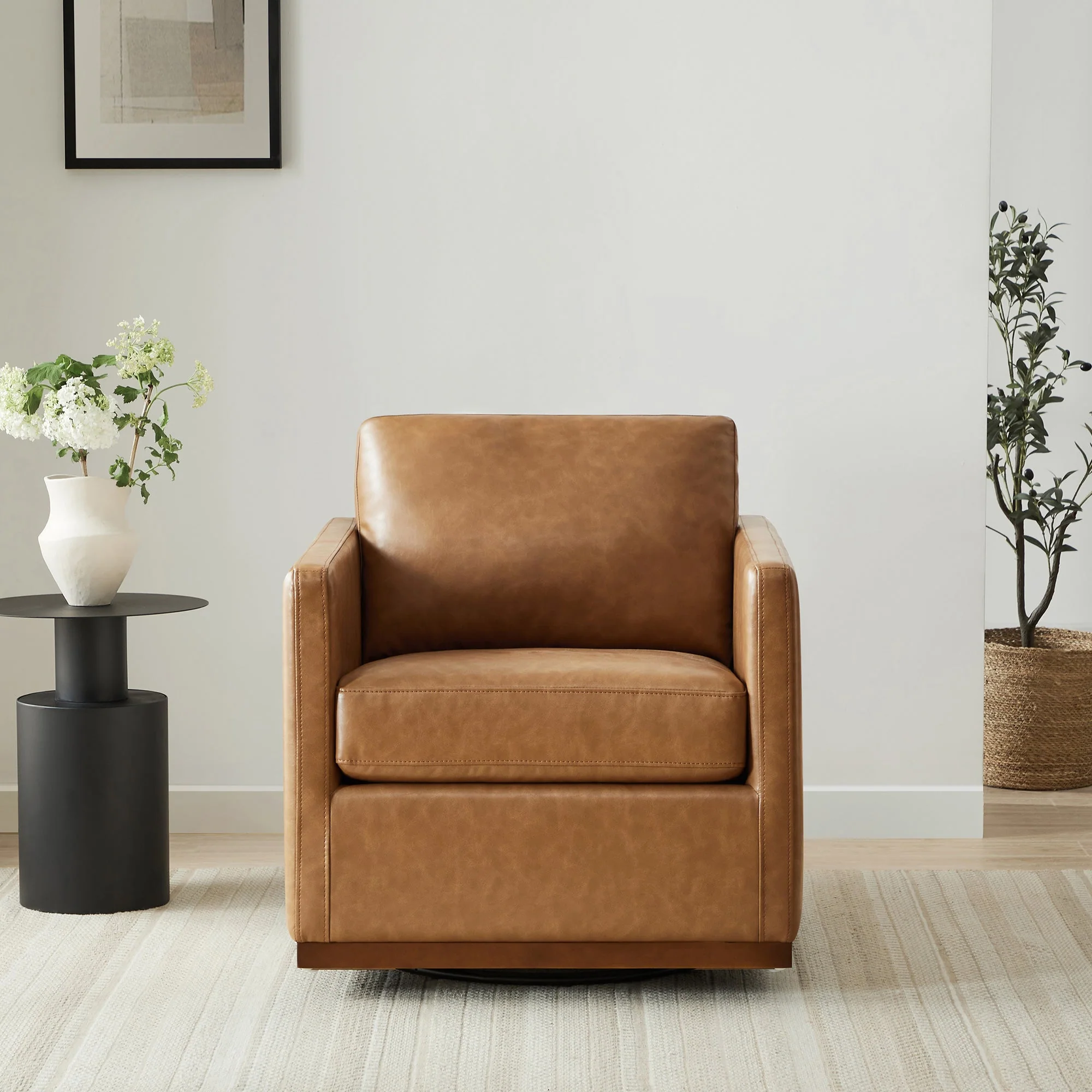 Henry Swivel Accent Chair with Wood Base - Image 5