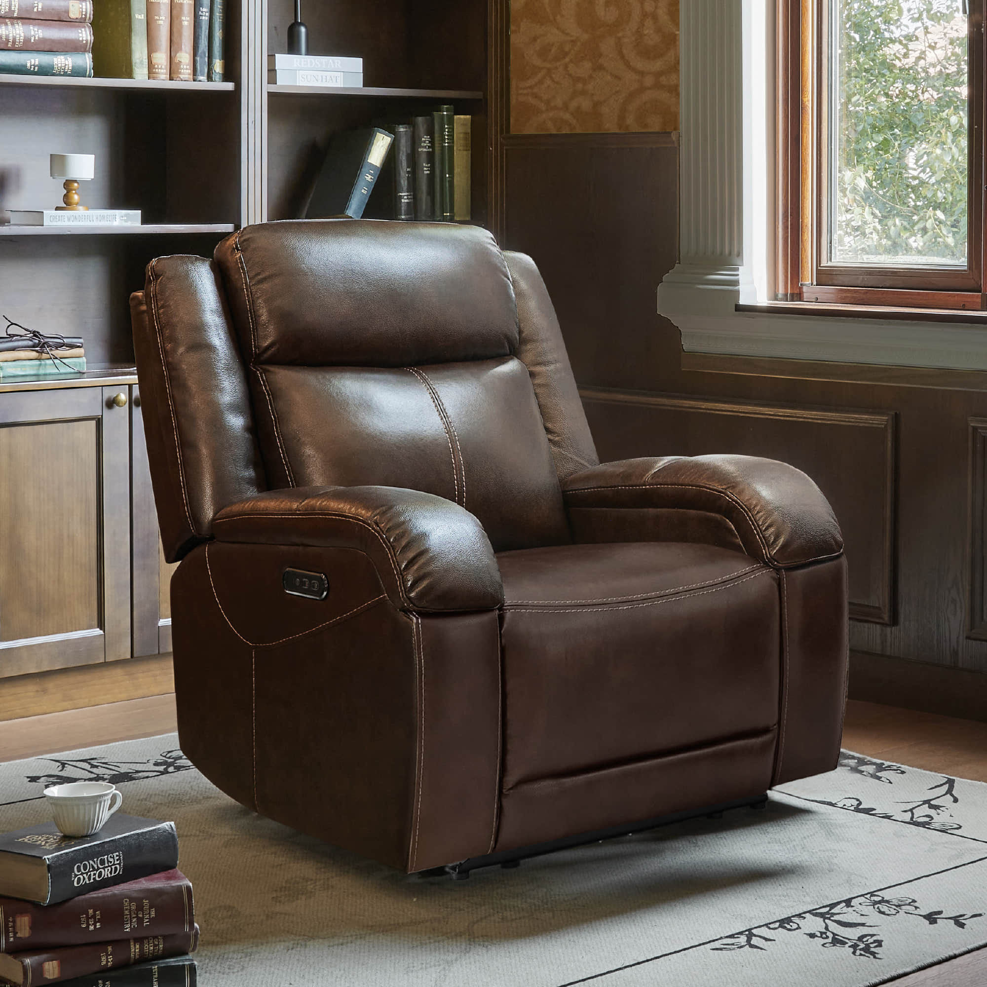 Isaac Genuine Leather Wall Hugger Power Recliner with Power Headrest - Image 5