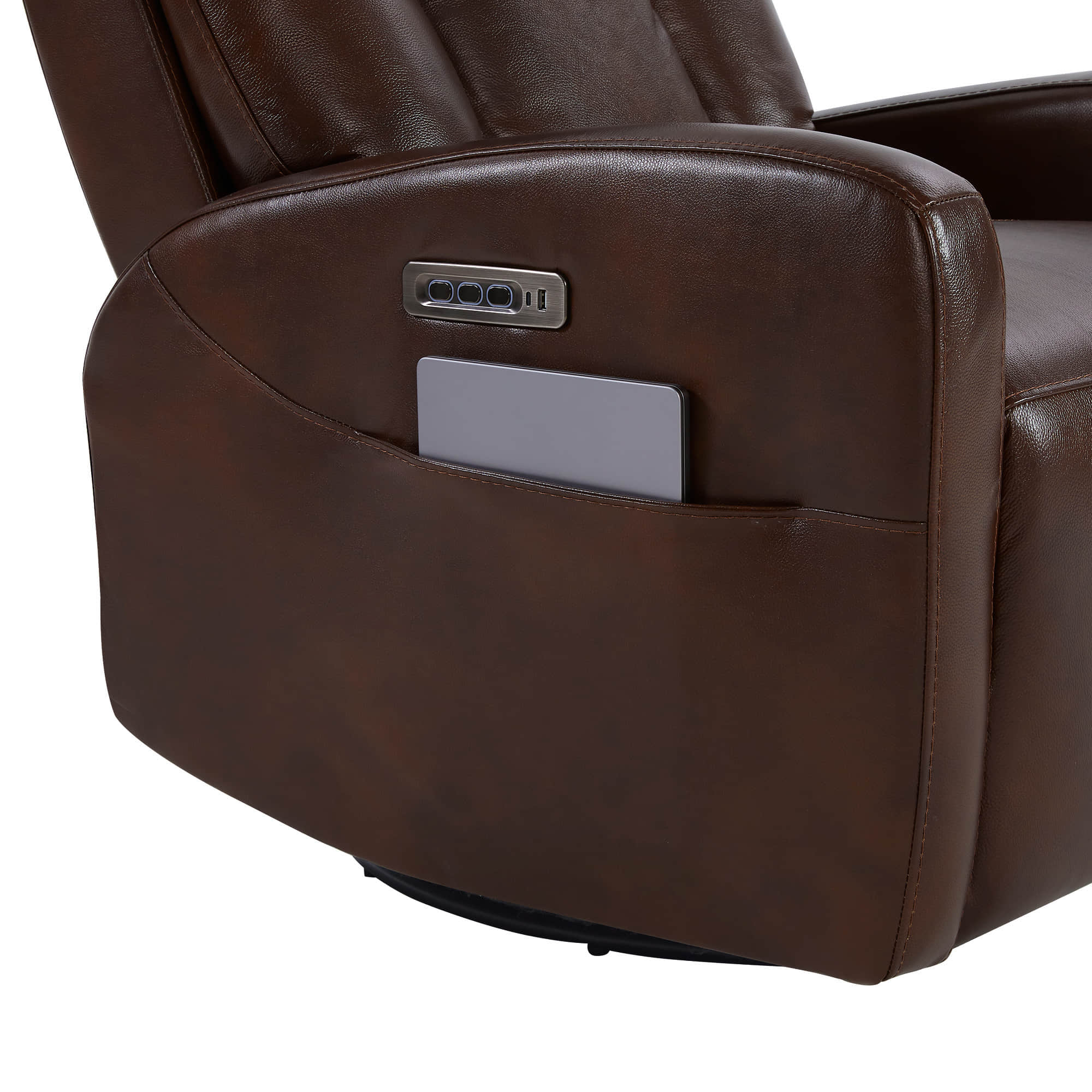 Maxwell Genuine Leather Swivel Glider Recliner with Power Lumbar&Headrest - Image 13