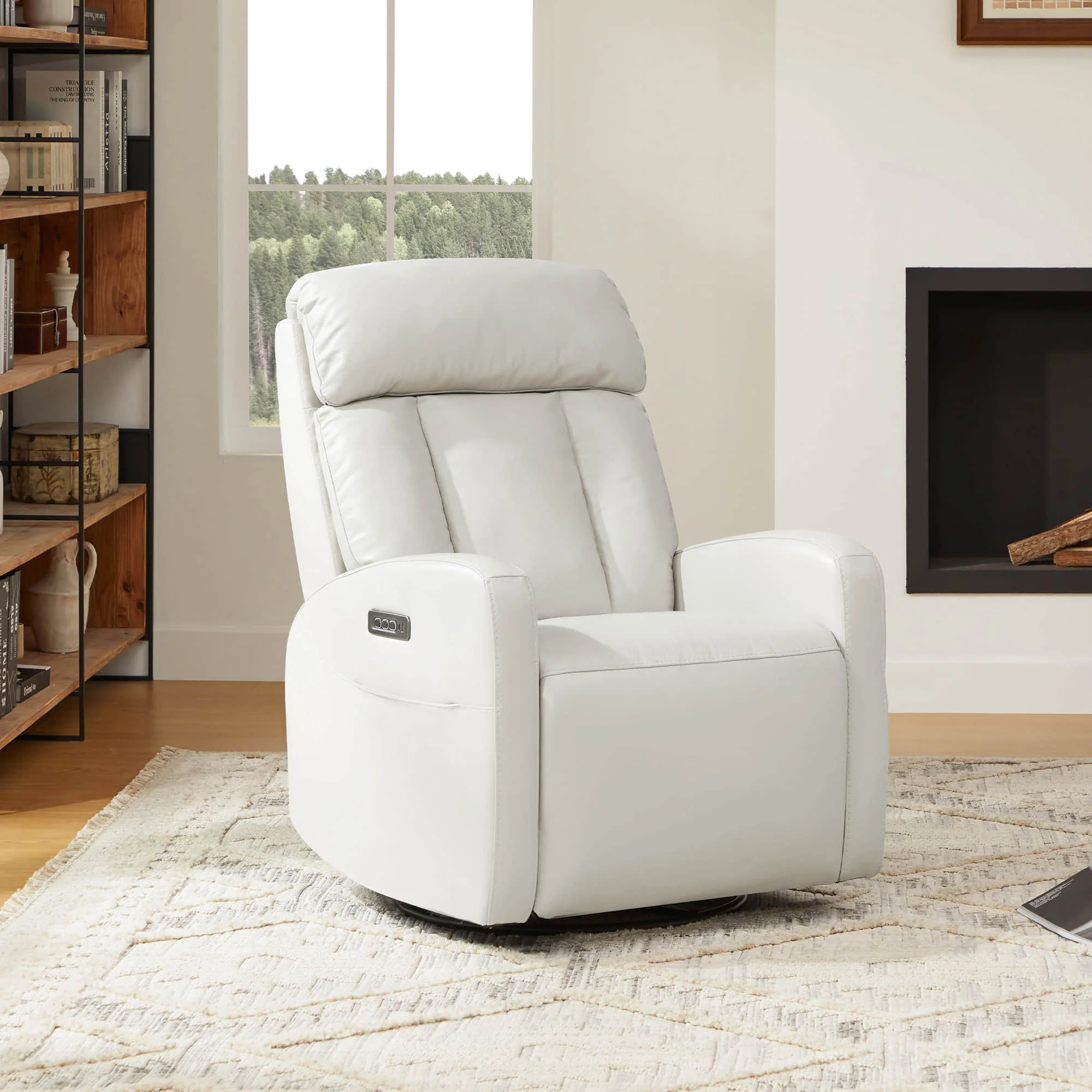 Maxwell Genuine Leather Swivel Glider Recliner with Power Lumbar&Headrest - Image 3
