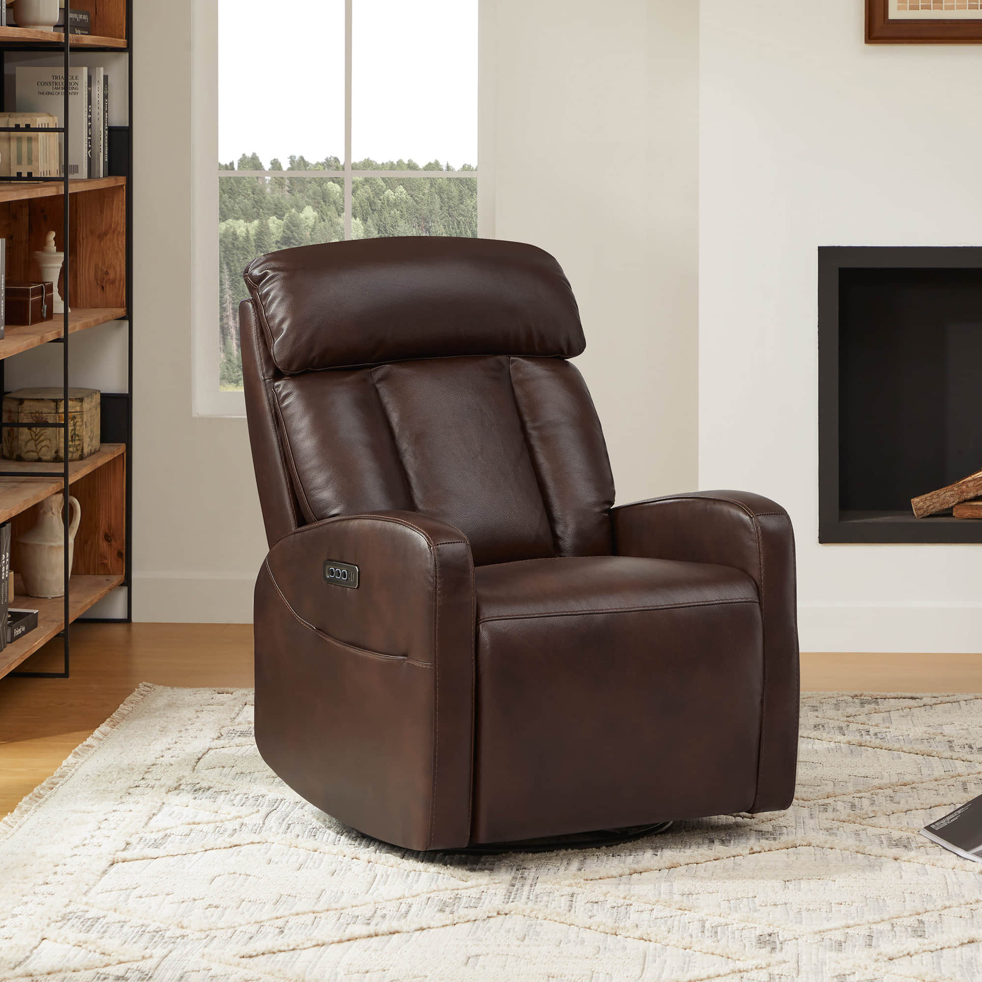 Maxwell Genuine Leather Swivel Glider Recliner with Power Lumbar&Headrest - Image 47