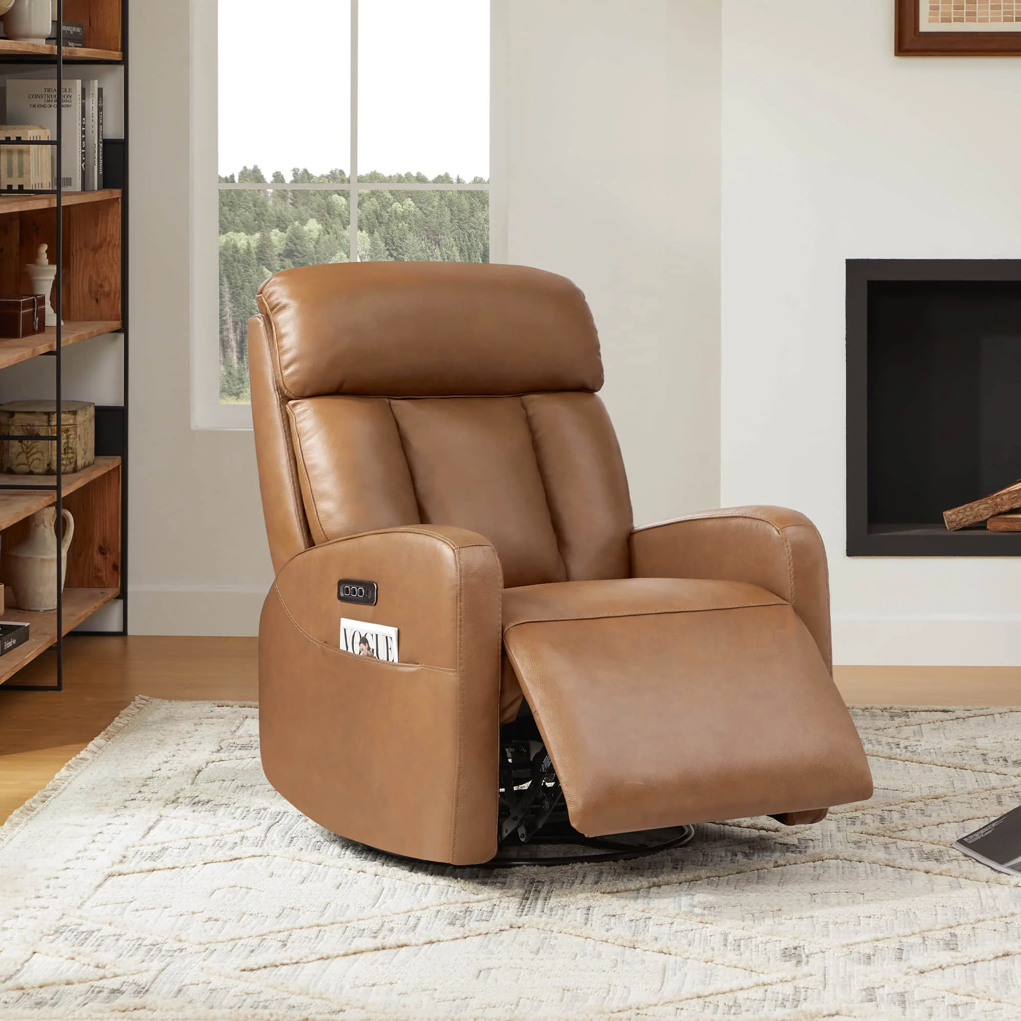 Maxwell Genuine Leather Swivel Glider Recliner with Power Lumbar&Headrest - Image 49