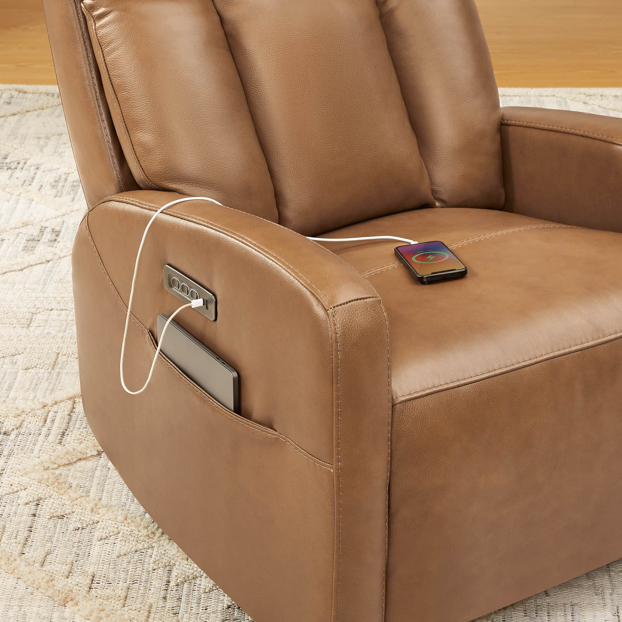Maxwell Genuine Leather Swivel Glider Recliner with Power Lumbar&Headrest - Image 52