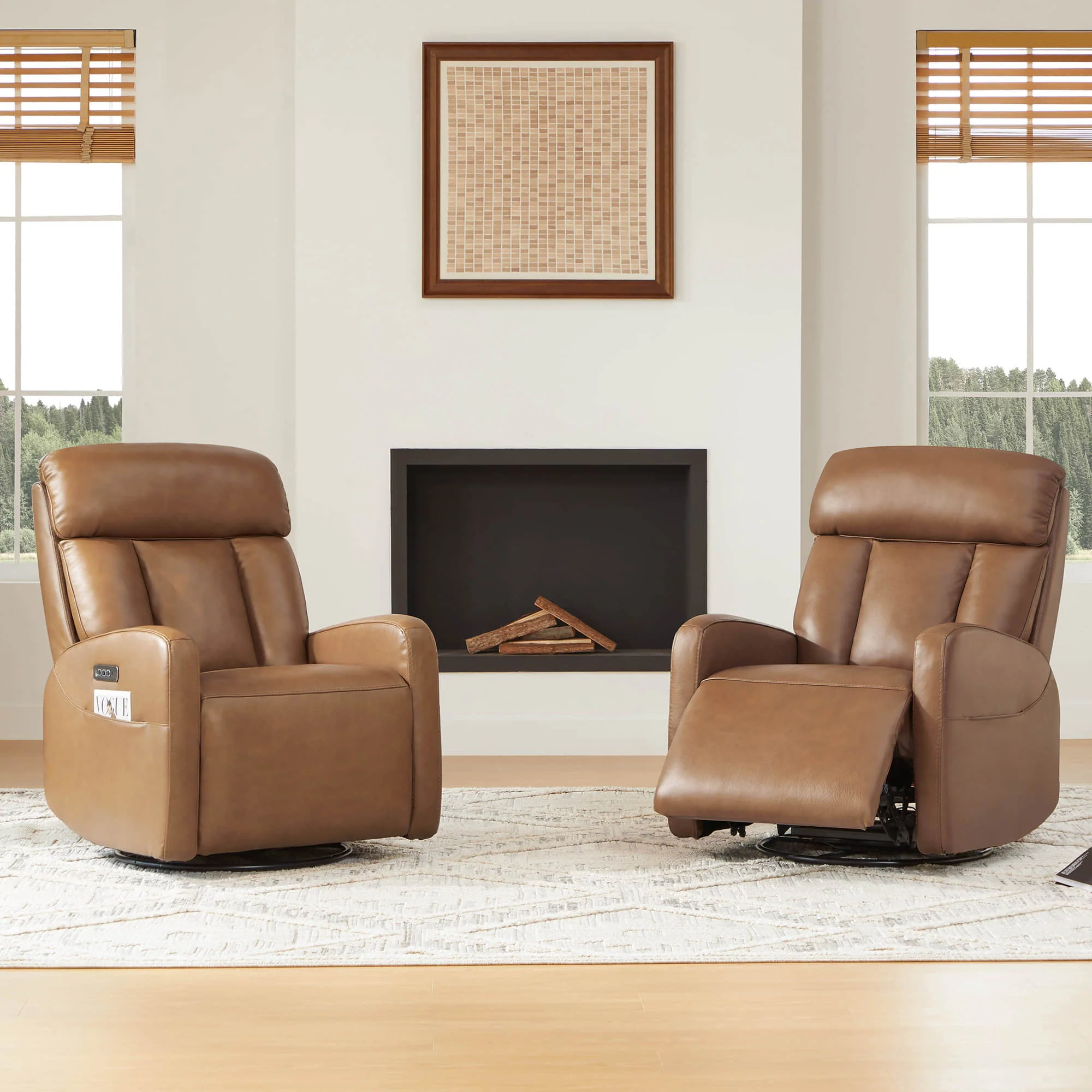 Maxwell Genuine Leather Swivel Glider Recliner with Power Lumbar&Headrest - Image 55